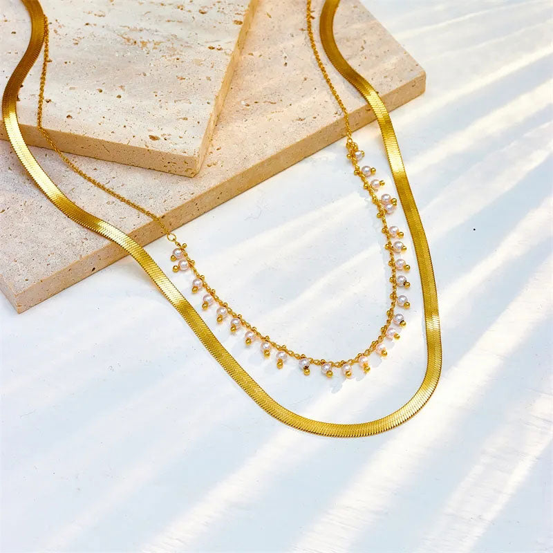 Nordivas | Luxe Käärme Kaulaketju & Helmi Korusetti 18K Kulta