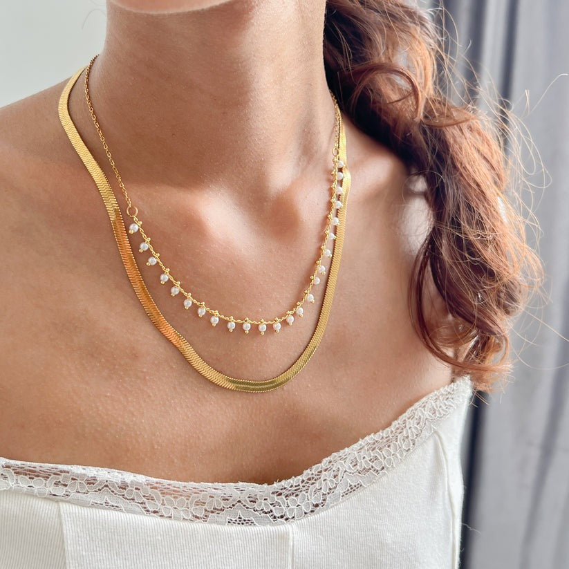 Nordivas | Luxe Käärme Kaulaketju & Helmi Korusetti 18K Kulta