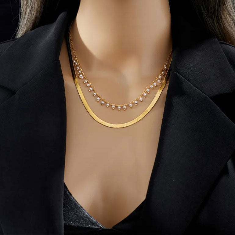 Nordivas | Luxe Käärme Kaulaketju & Helmi Korusetti 18K Kulta
