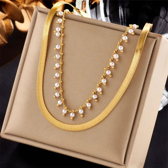 Nordivas | Luxe Käärme Kaulaketju & Helmi Korusetti 18K Kulta