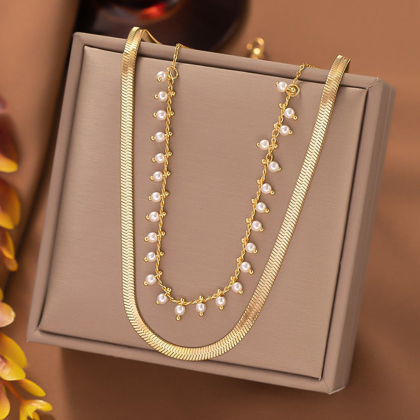 Nordivas | Luxe Käärme Kaulaketju & Helmi Korusetti 18K Kulta