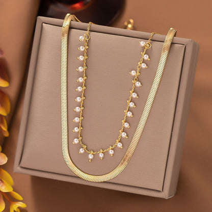 Nordivas | Luxe Käärme Kaulaketju & Helmi Korusetti 18K Kulta